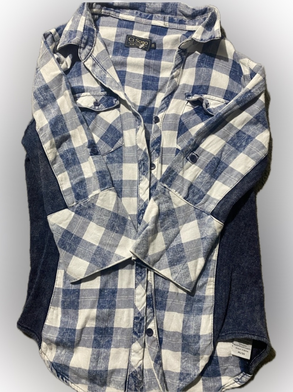Ci Sono women’s Blue and White Plaid Button-Down Shirt